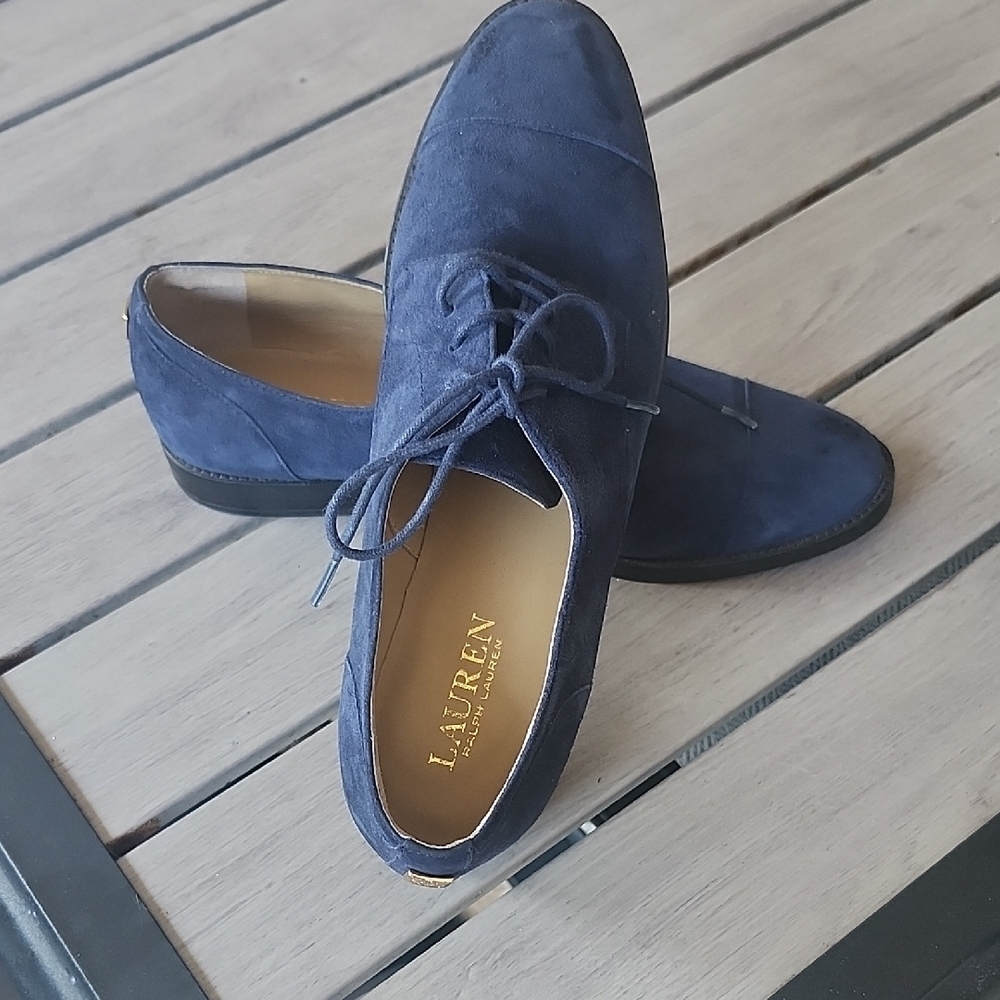 Lauren Ralph Lauren Navy Suede Lace-Up Moccasins - Classic Cap-Toe - Picture 10 of 13